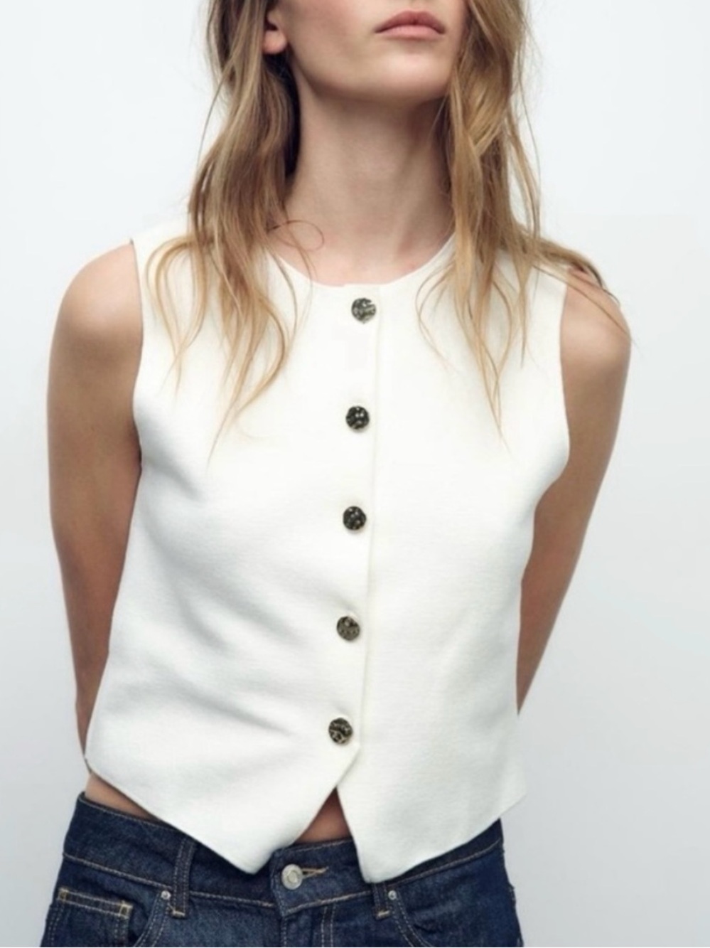 Zara white vest top with gold buttons